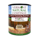 Can of Vermont Natural Coatings exterior penetrating wood stain with a wooden bench on the label.